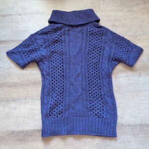 Vip Wool Alpaca Long Over Hip Sweater Short Sleeves Turtle Neck Purple Size M